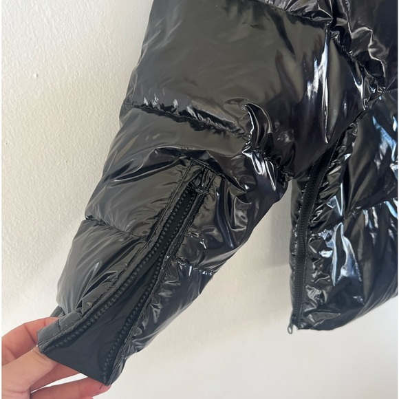 Essentiel Antwerp Black Gloss Oversized Quilted Duck Down Hooded Puffer Jacket - Picture 13 of 16